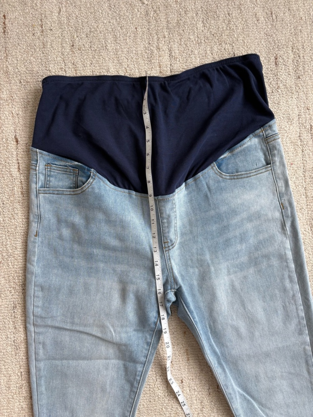 Maternity Jeans - Light Wash Over Belly Skinny Raw Hem Distressed Ankle XL - Picture 8 of 10